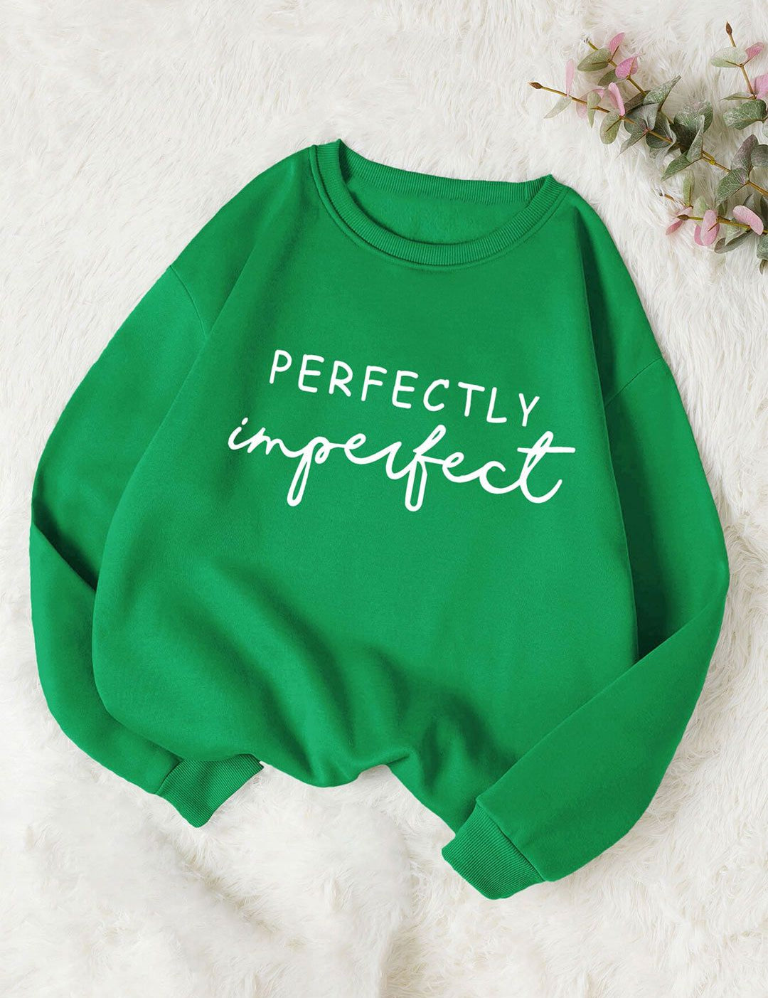 Kotty Green Typography Printed Pullover Sweatshirt