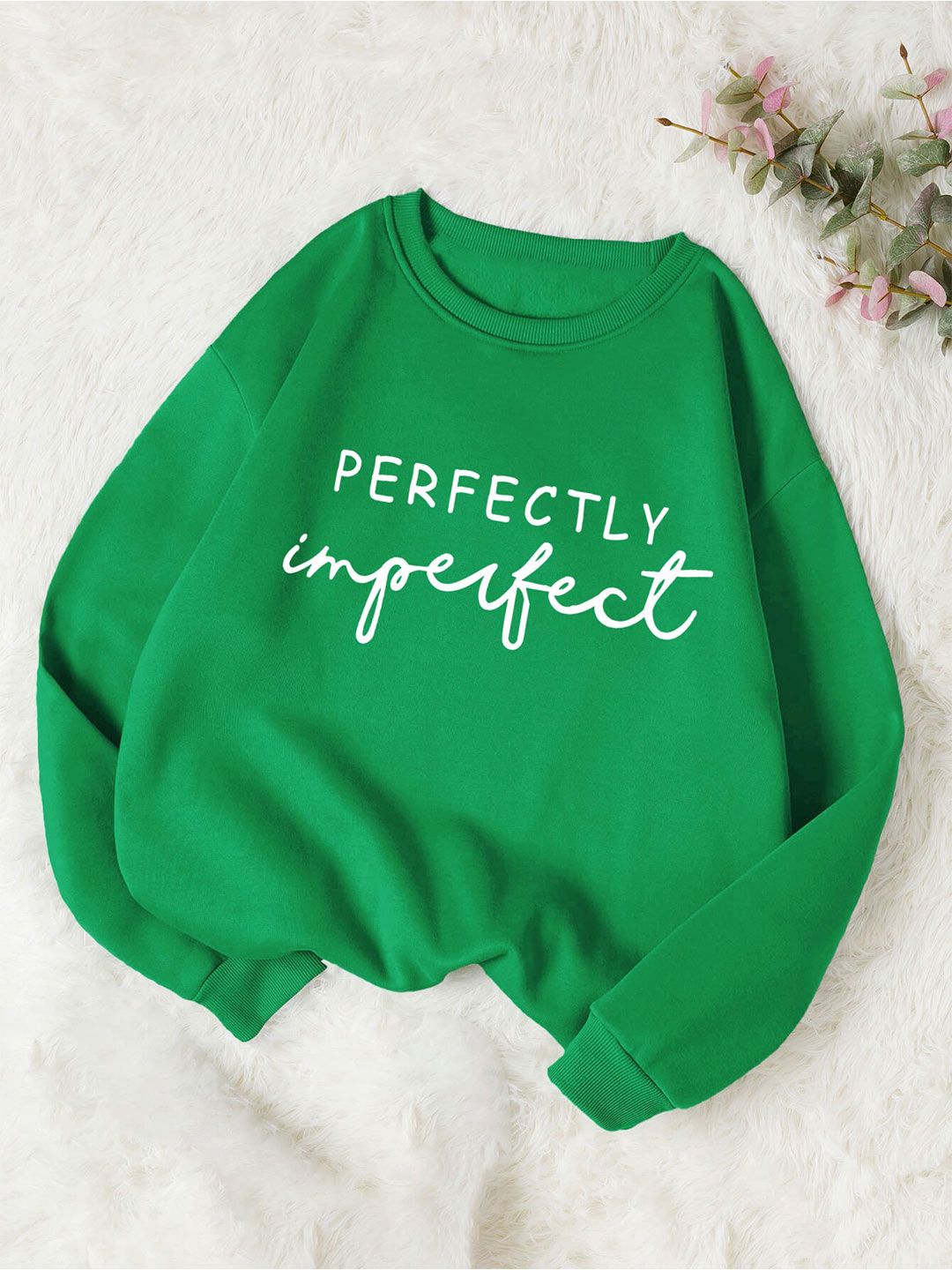 Kotty Green Typography Printed Pullover Sweatshirt