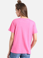 Kotty Women Pink & White Printed Round Neck T-shirt