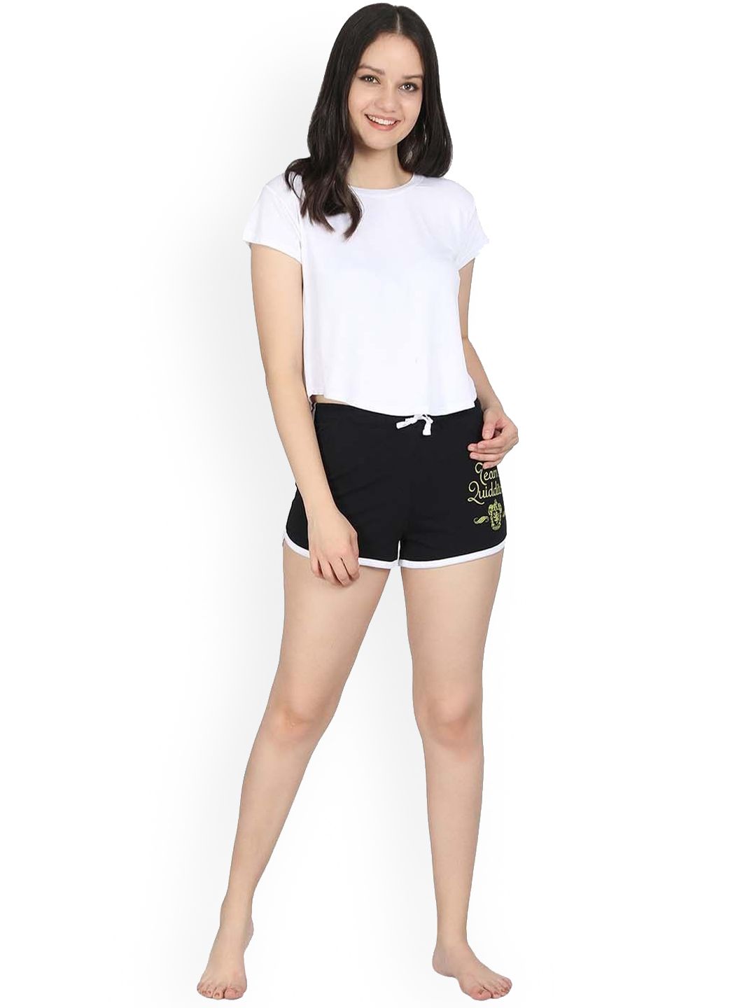 Kotty Women Black Solid Lounge Shorts KTTSLEEPSHORTS207