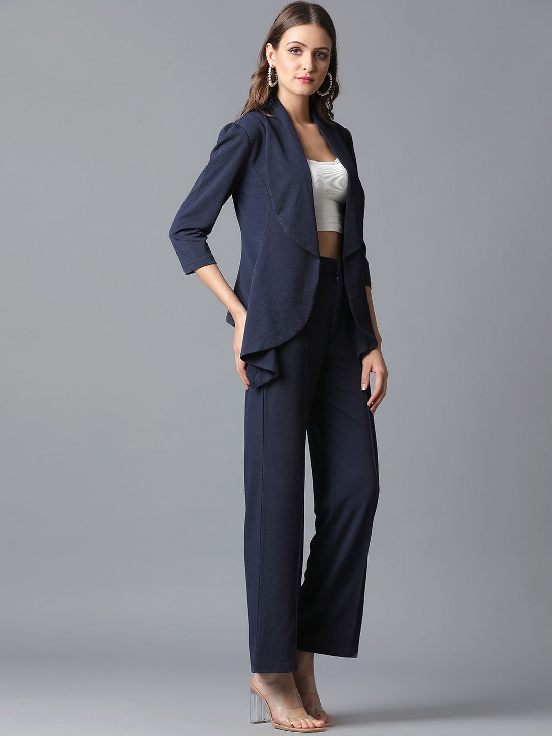 KOTTY BIZwear Navy Blue Shawl Neck Coat With Trousers