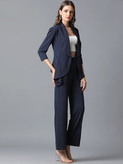KOTTY BIZwear Navy Blue Shawl Neck Coat With Trousers