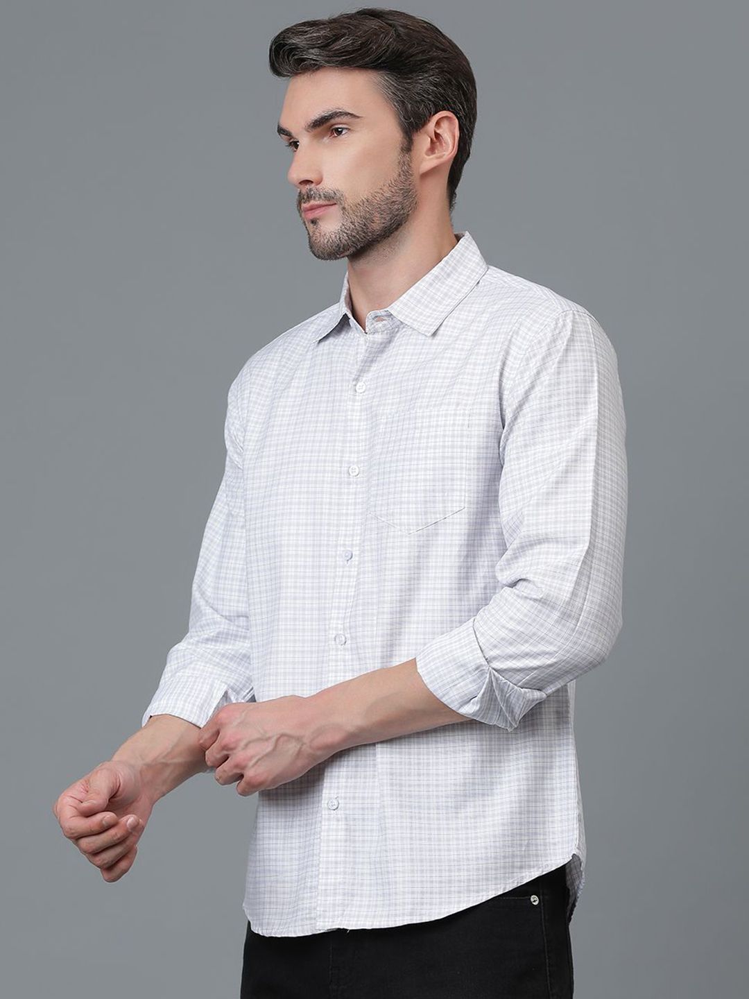 Kotty New White & Grey Gingham Checks Printed Casual Shirt