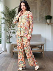 Kotty Yellow and Green Printed Shirt Collar Shirt With Trouser