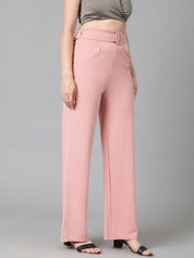 KOTTY BIZwear Women Pink Relaxed Straight Leg Straight Fit High-Rise Easy Wash Pleated Trousers