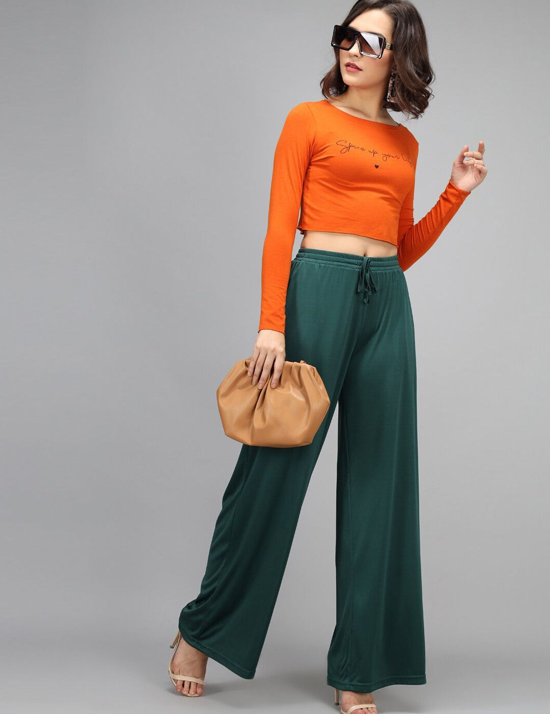 Kotty Women Green Loose Fit High-Rise Parallel Trousers