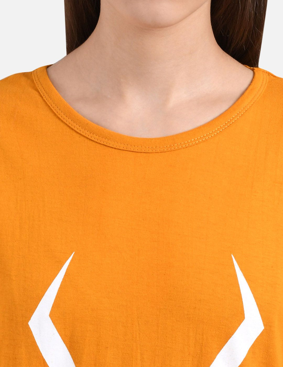 Kotty Women Orange Printed Round Neck T-shirt