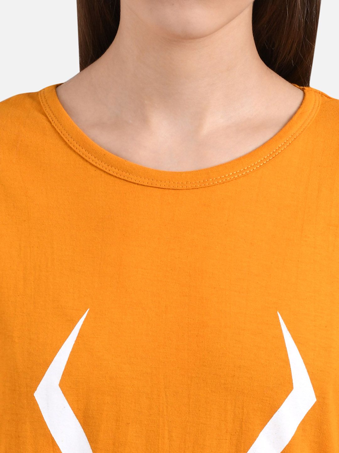 Kotty Women Orange Printed Round Neck T-shirt