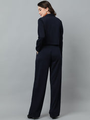 KOTTY BIZwear Navy Blue Notched Lapel Collar Blazer & Mid Rise Trouser