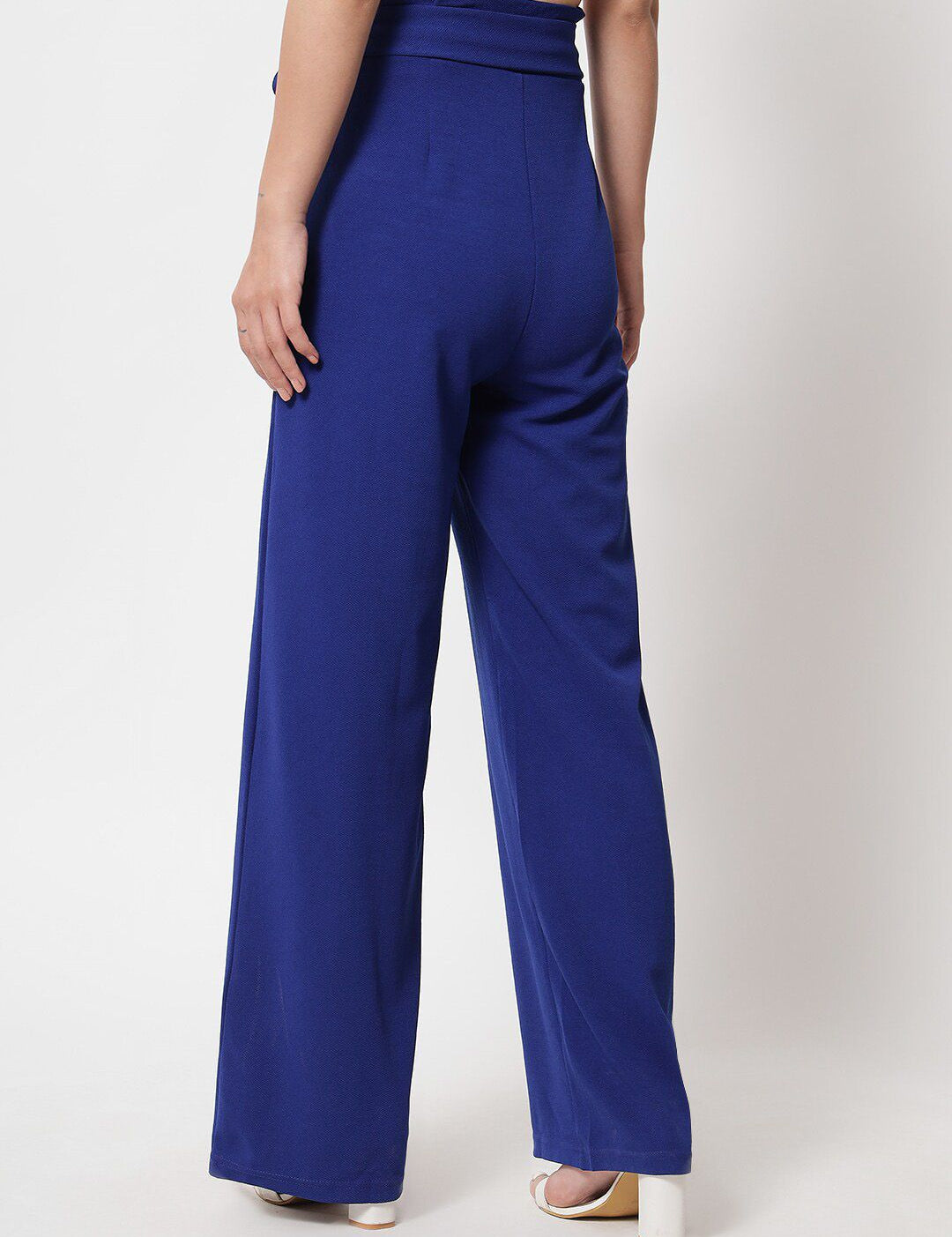 KOTTY BIZwear Women Blue Relaxed Straight Fit High-Rise Easy Wash Pleated Trousers