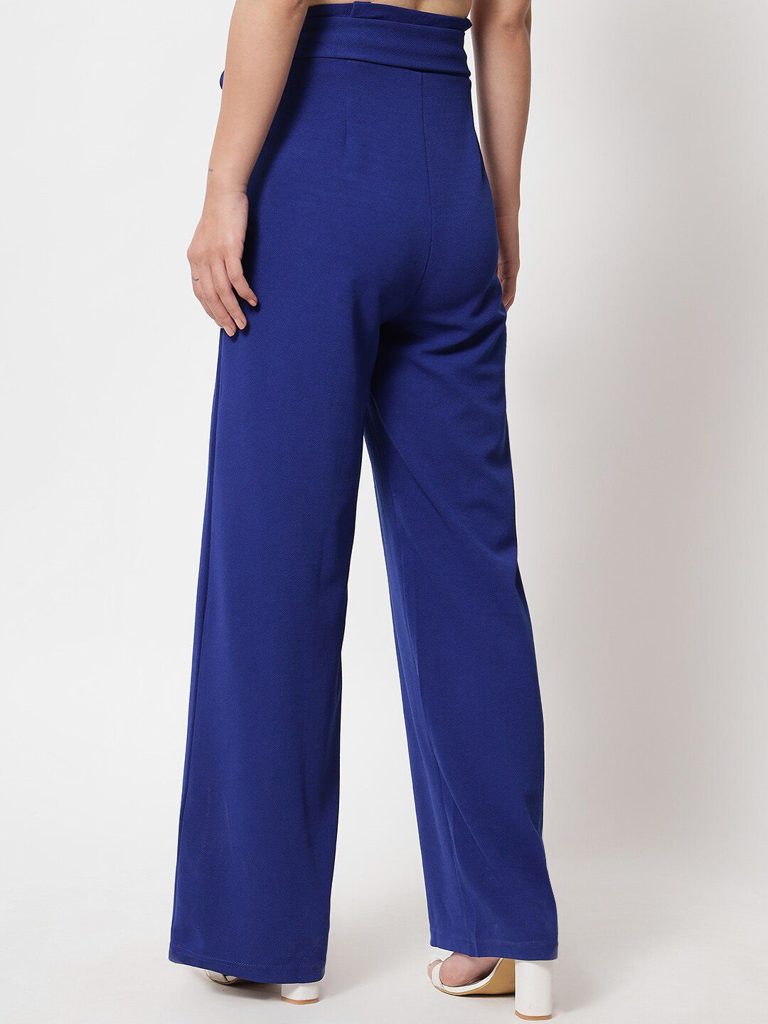 KOTTY BIZwear Women Blue Relaxed Straight Fit High-Rise Easy Wash Pleated Trousers