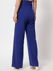 KOTTY BIZwear Women Blue Relaxed Straight Fit High-Rise Easy Wash Pleated Trousers