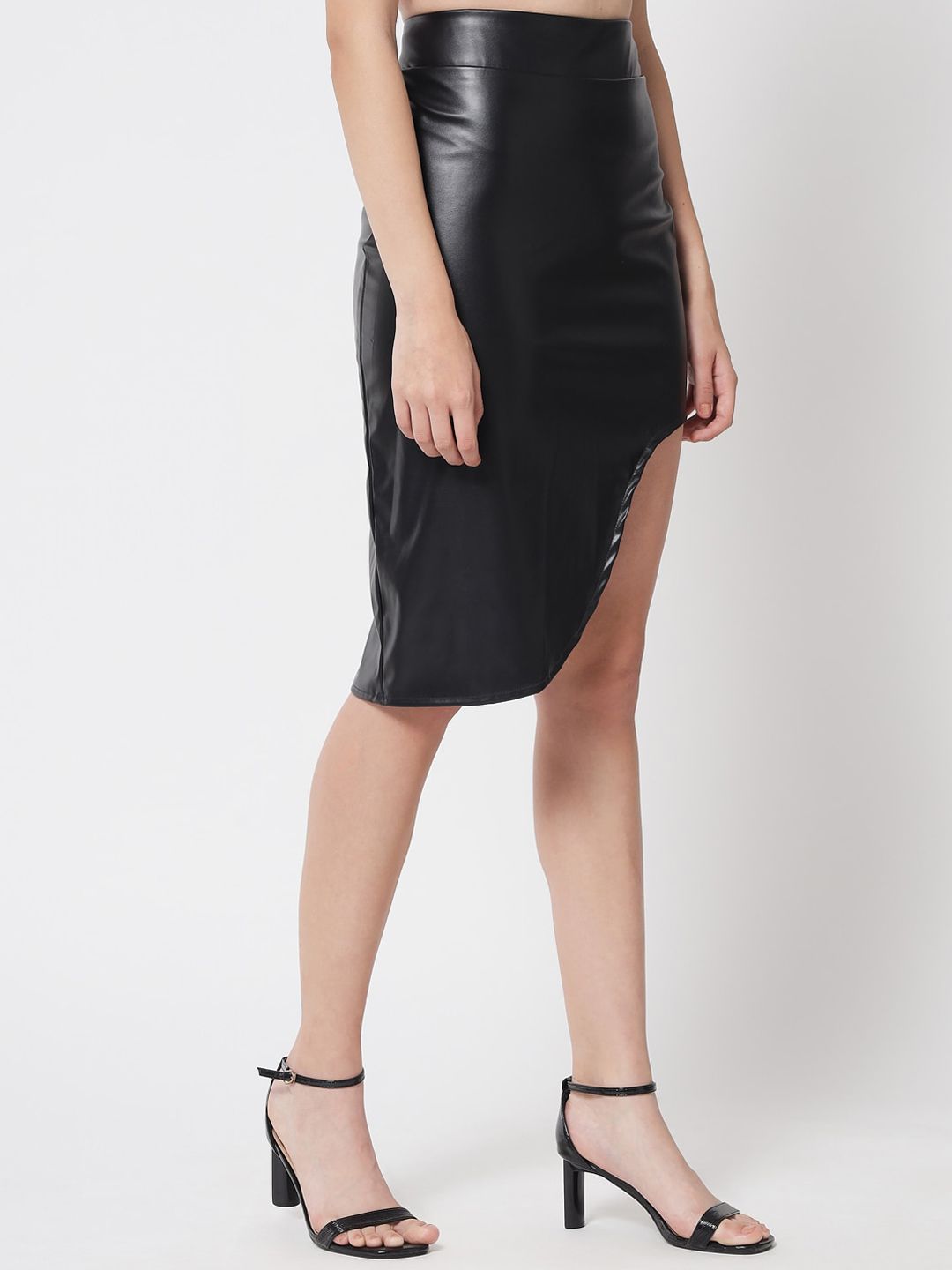 Kotty Women Black Faux Leather PU Skirt
