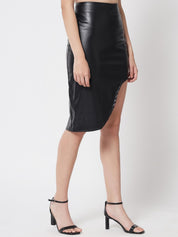 Kotty Women Black Faux Leather PU Skirt