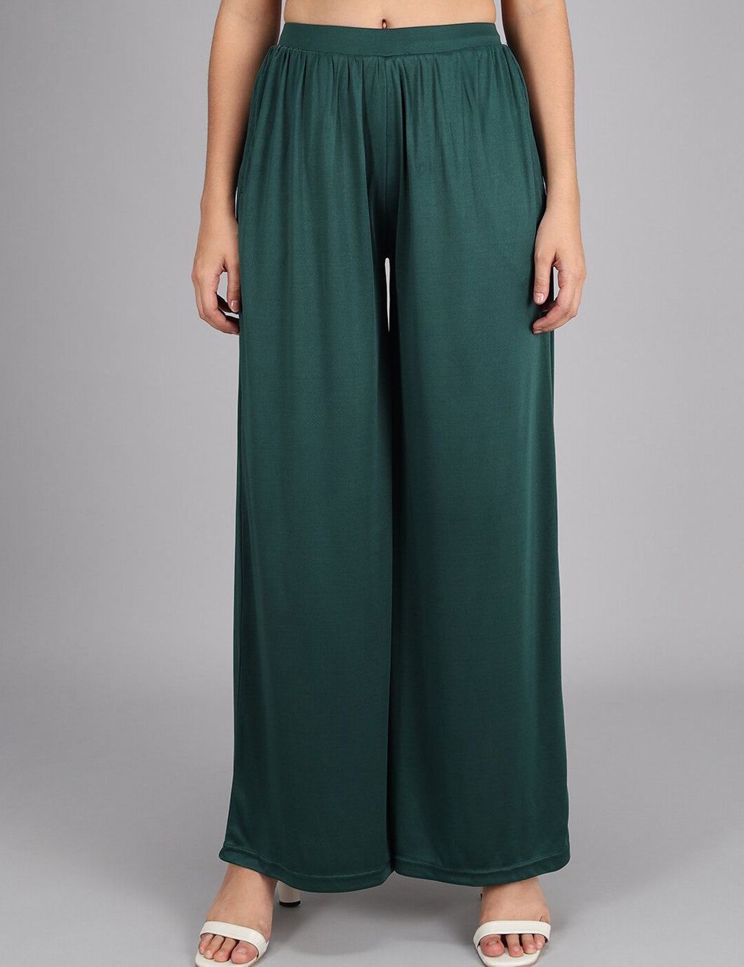 Kotty Women Green Flared High-Rise Pleated Parallel Trousers