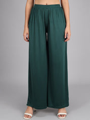 Kotty Women Green Flared High-Rise Pleated Parallel Trousers