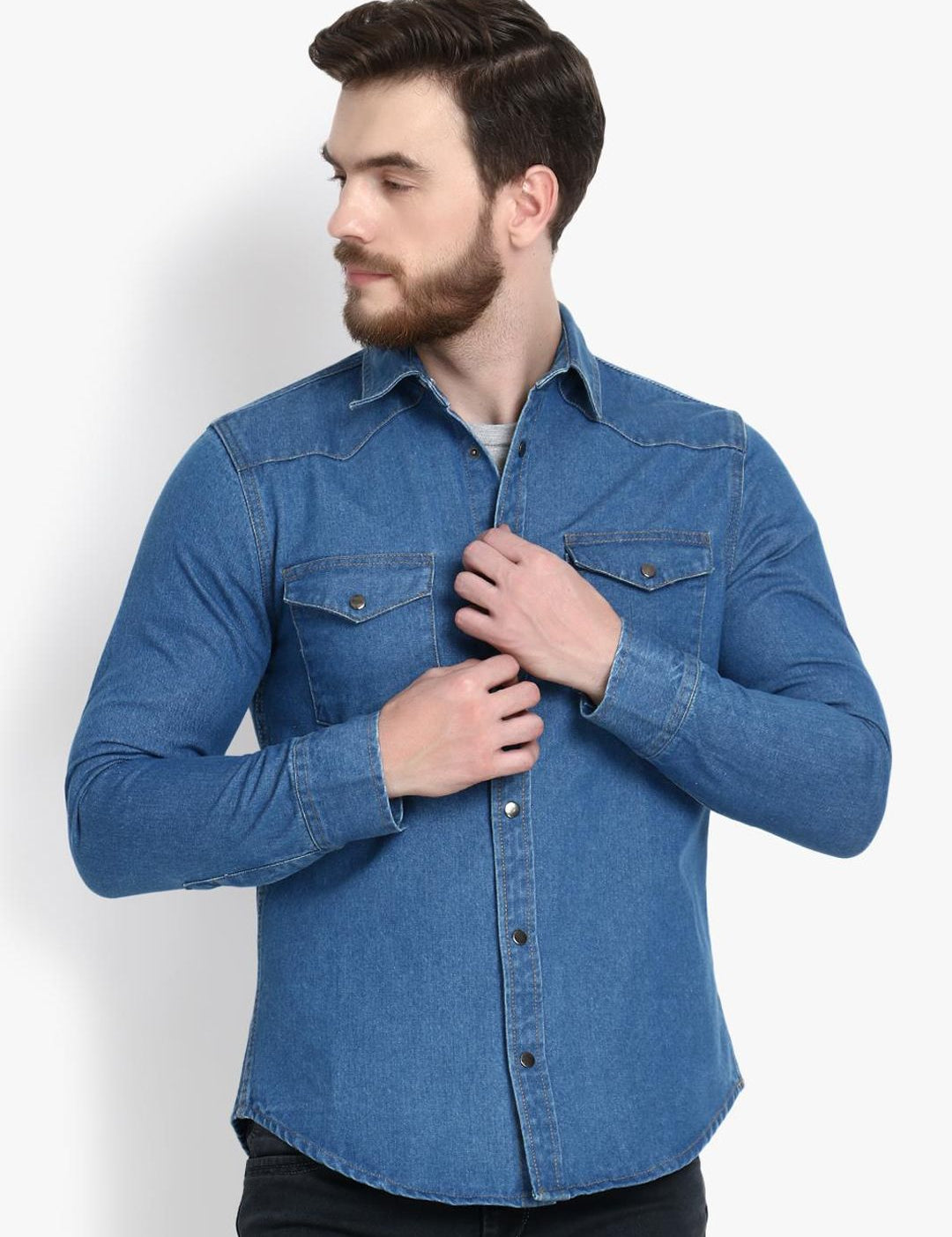 Kotty Men Blue Solid Lightweight Denim Jacket