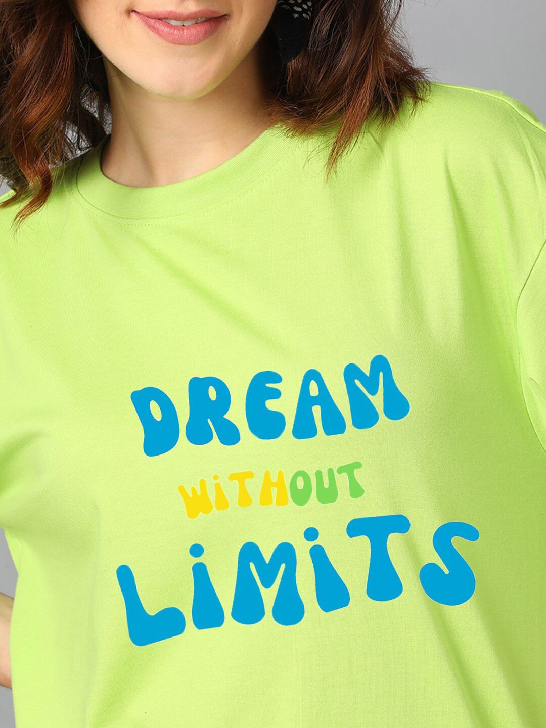 Kotty Green Typography Printed Drop-Shoulder Sleeves Oversized T-shirt