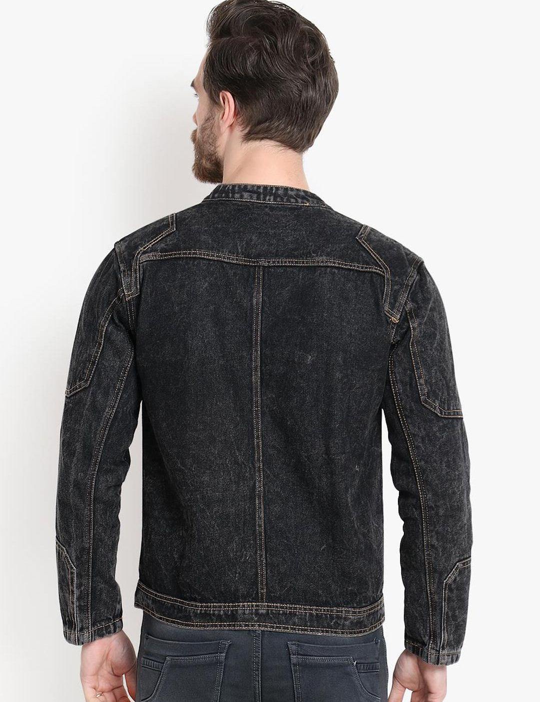 Kotty Men Black Solid Denim Jacket
