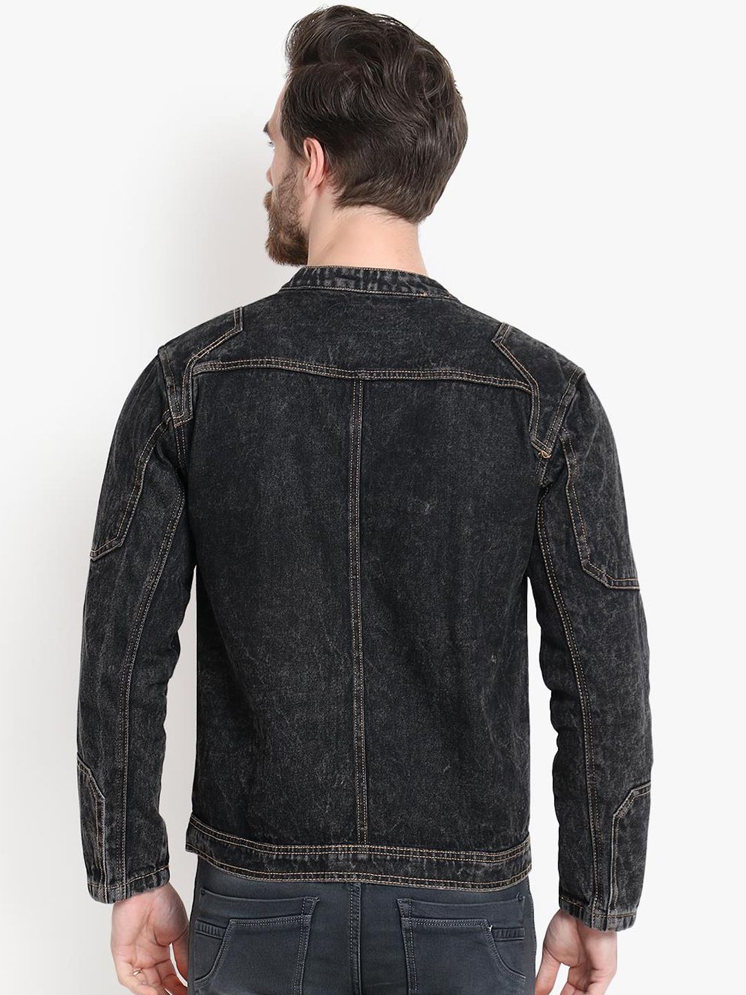 Kotty Men Black Solid Denim Jacket