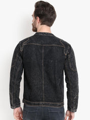 Kotty Men Black Solid Denim Jacket