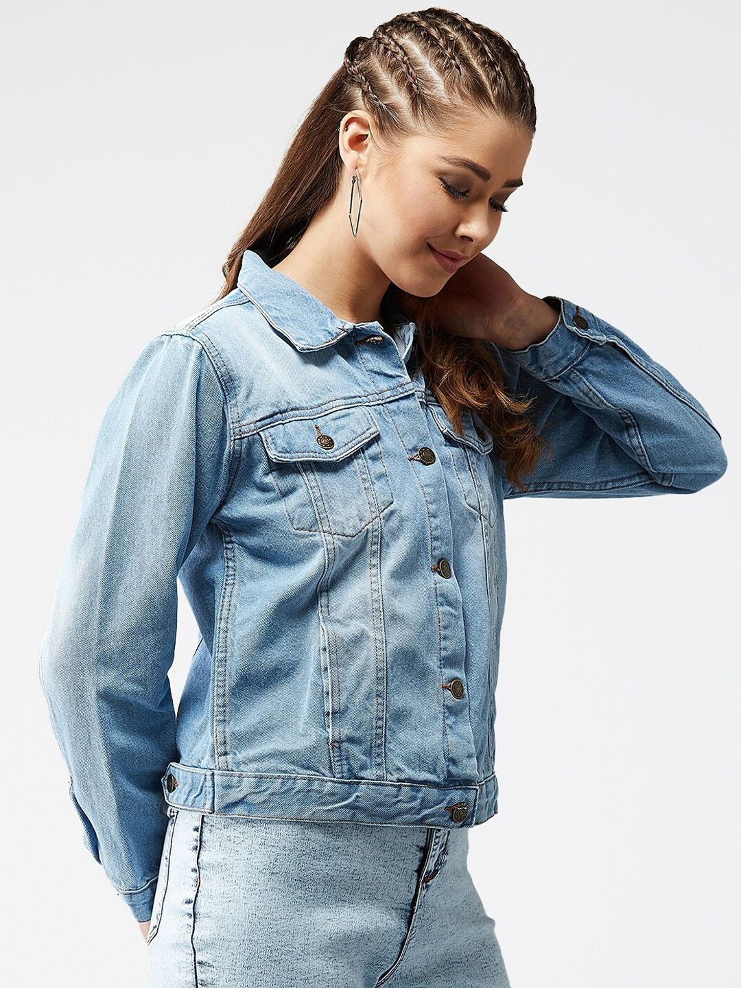 Kotty Women Blue Solid Denim Jacket