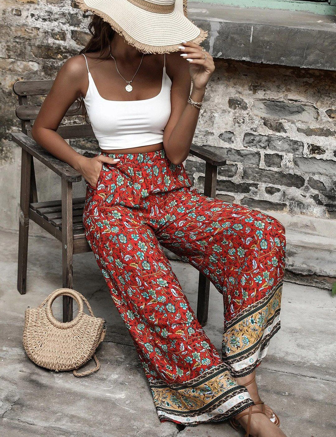 Kotty Women Multicoloured Ethnic Motifs Printed Flared High-Rise Easy Wash Trousers