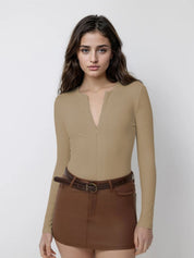 Kotty Women V-Neck Long Sleeves Fitted Top