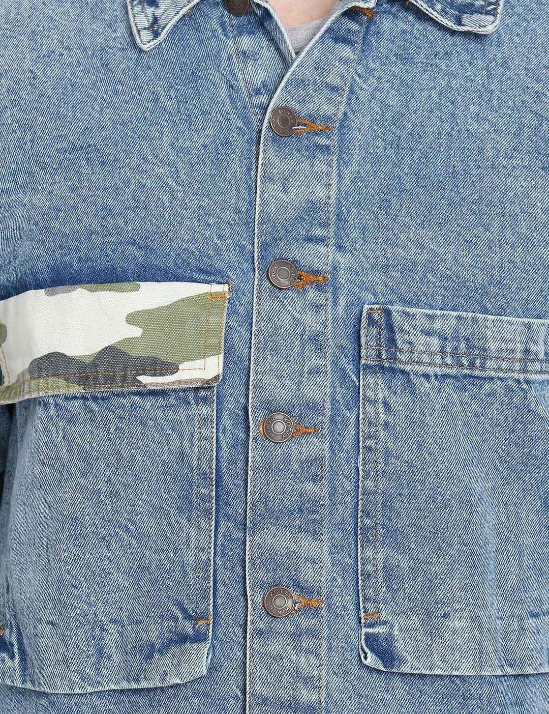 Kotty Men Blue Printed Denim Jacket