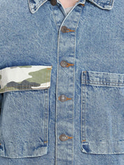 Kotty Men Blue Printed Denim Jacket