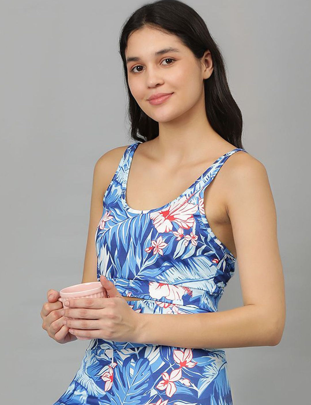 Kotty Round Neck Sleeveless Printed Crop Top & Tight Night Suit Set