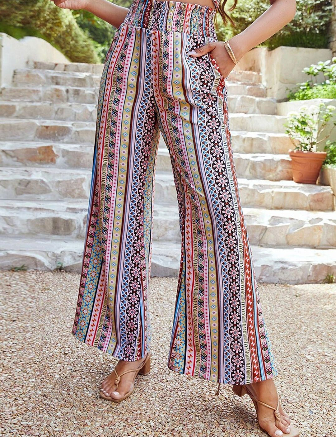 Kotty Women Striped Relaxed High-Rise Easy Wash Trousers