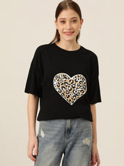 KOTTY Basics Graphic Printed Drop-Shoulder Sleeves Oversized T-shirt