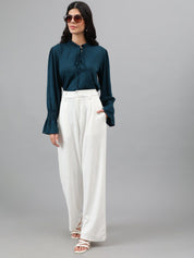 Kotty Green Tie-Up Neck Bell Sleeve Top