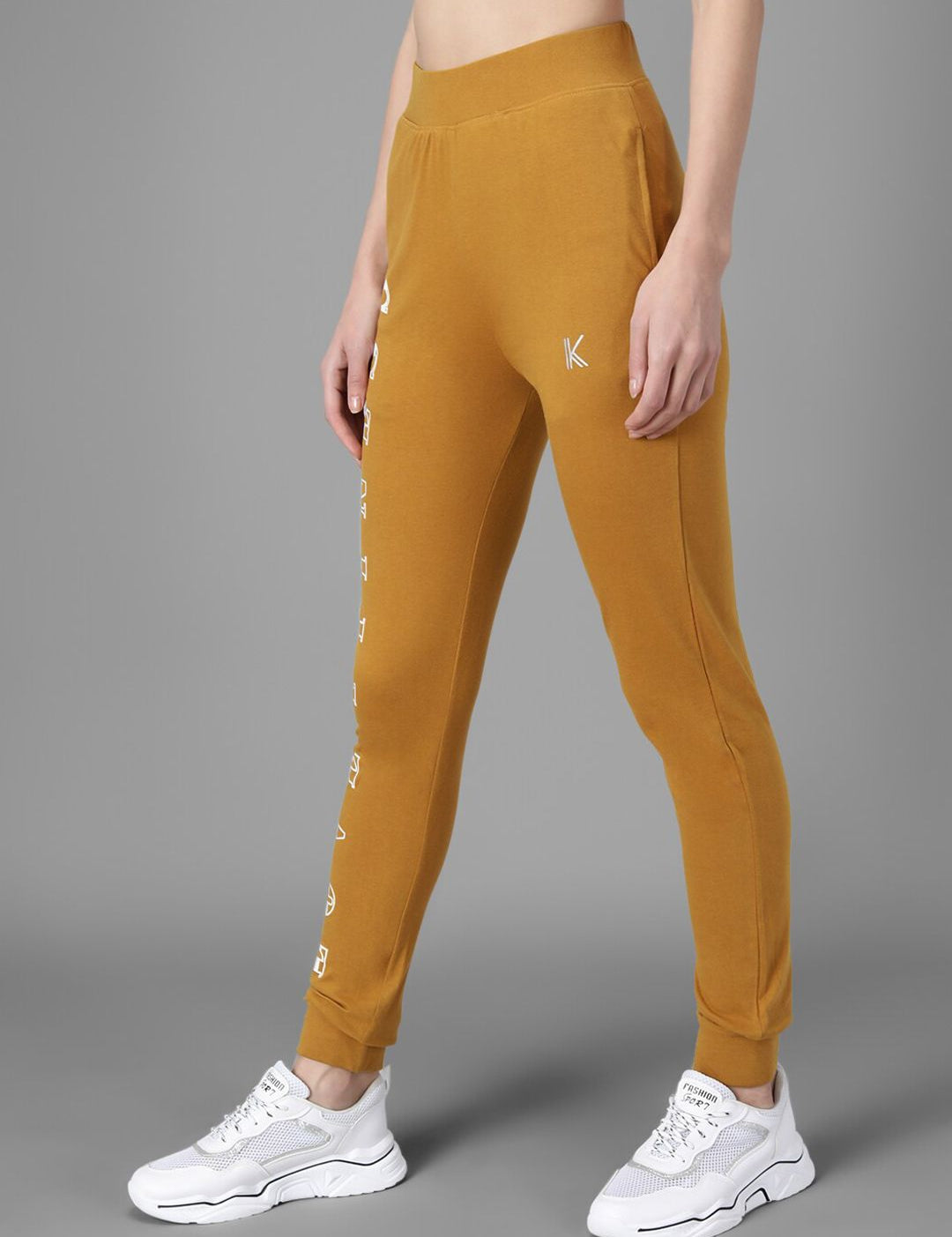 Kotty Women Mustard Yellow & White Printed Joggers