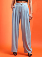 Kotty Women Relaxed Straight Fit Mid-Rise Pleated Parallel Trousers