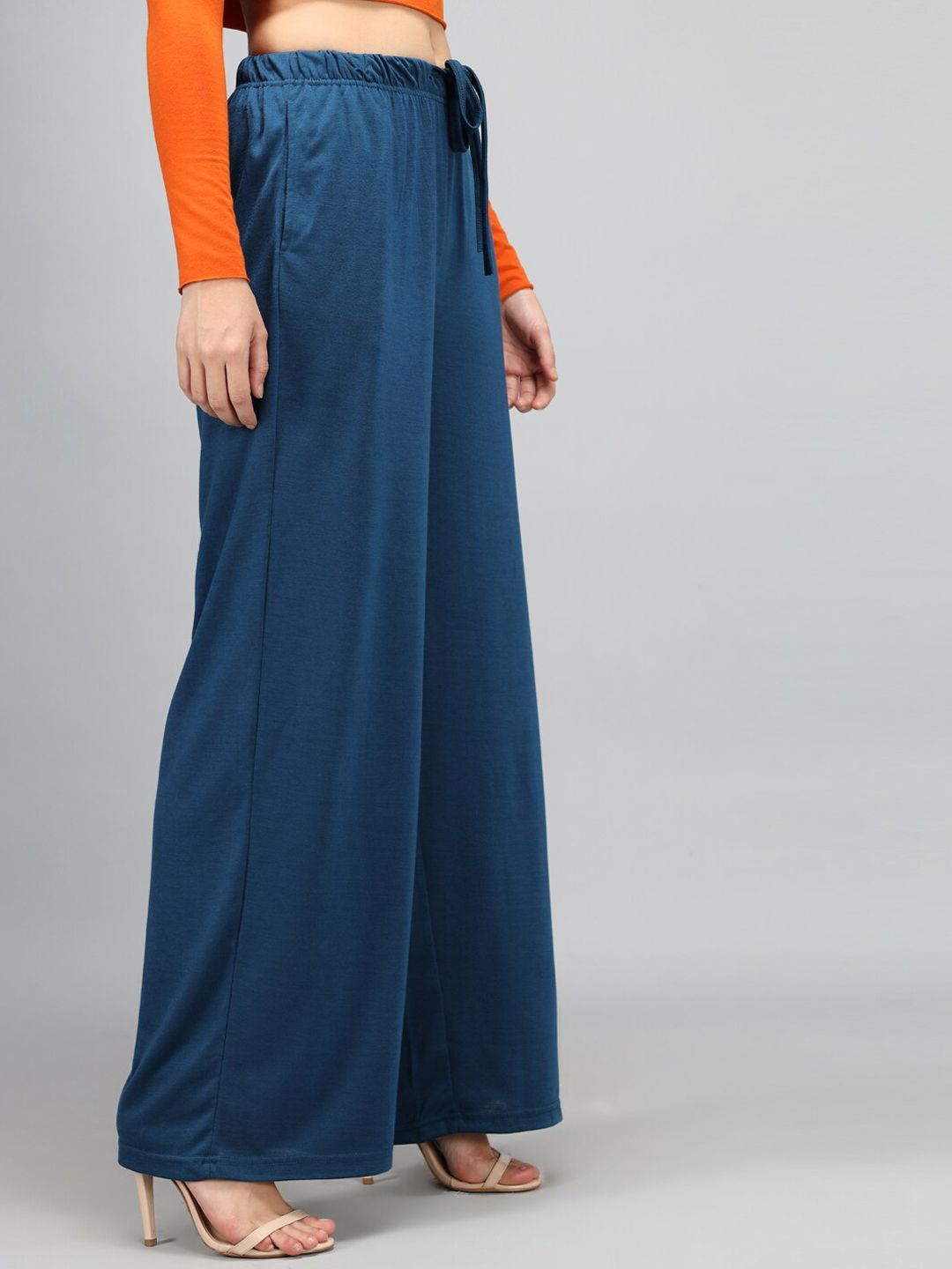 Kotty Women Blue Loose Fit High-Rise Parallel Trousers
