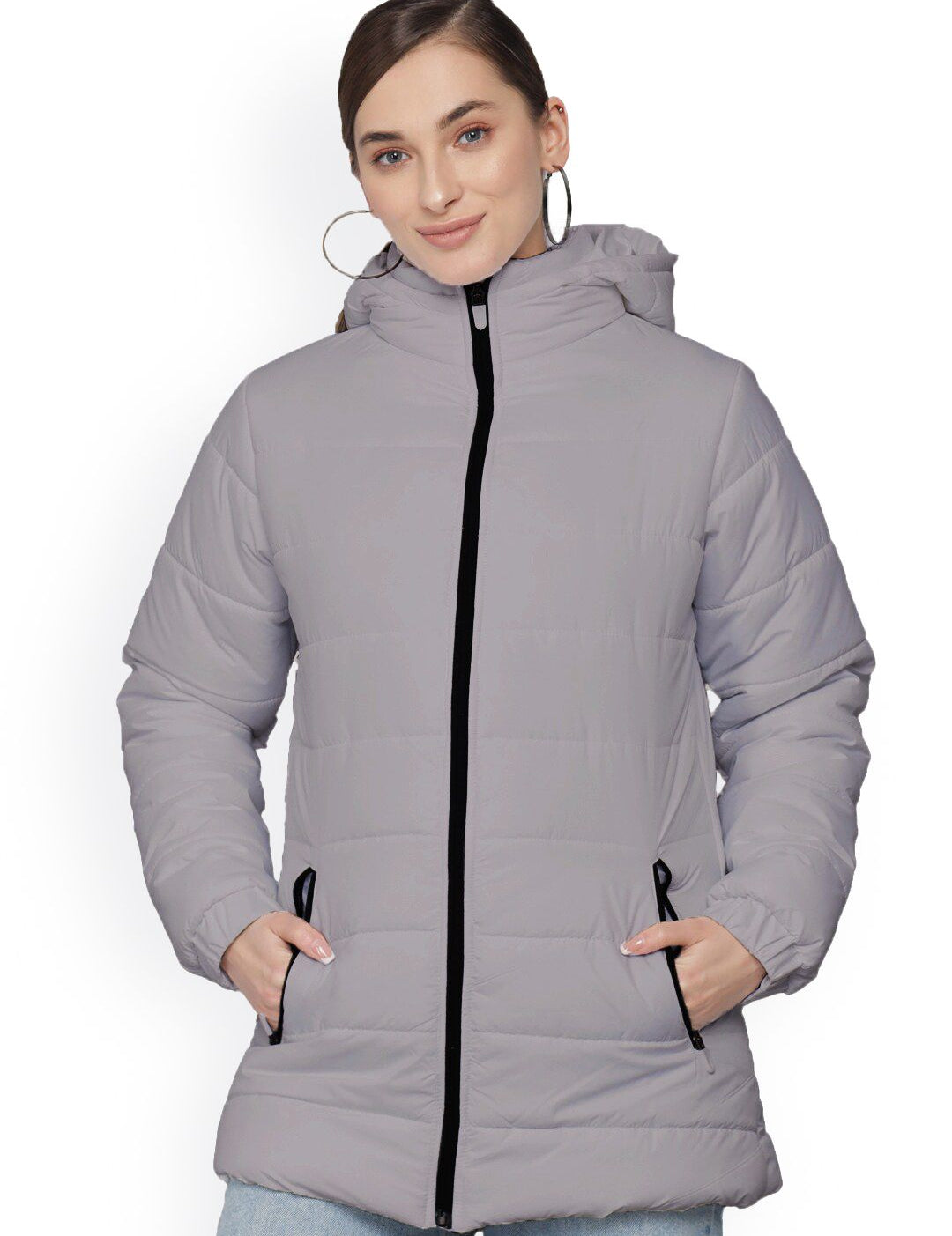 Kotty Women Grey Longline Outdoor Puffer Jacket