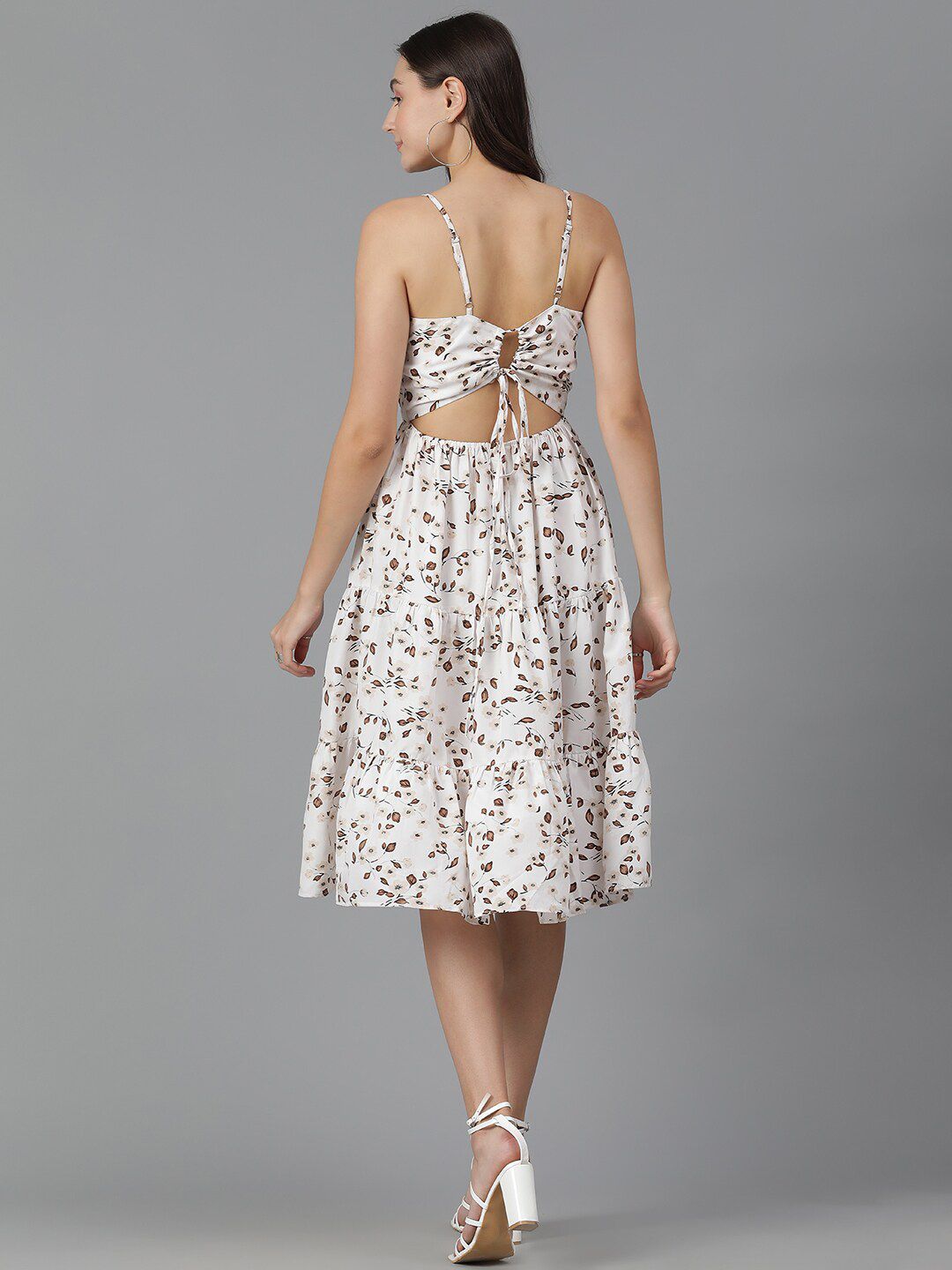 Kotty Floral Printed Shoulder Straps Sleeveless Layered Fit & Flare Dress