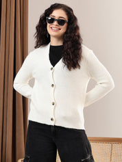 Kotty Women Ribbed V-Neck Long Sleeves Cardigan