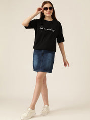 Kotty Typography Printed Drop-Shoulder Sleeves Oversized T-shirt