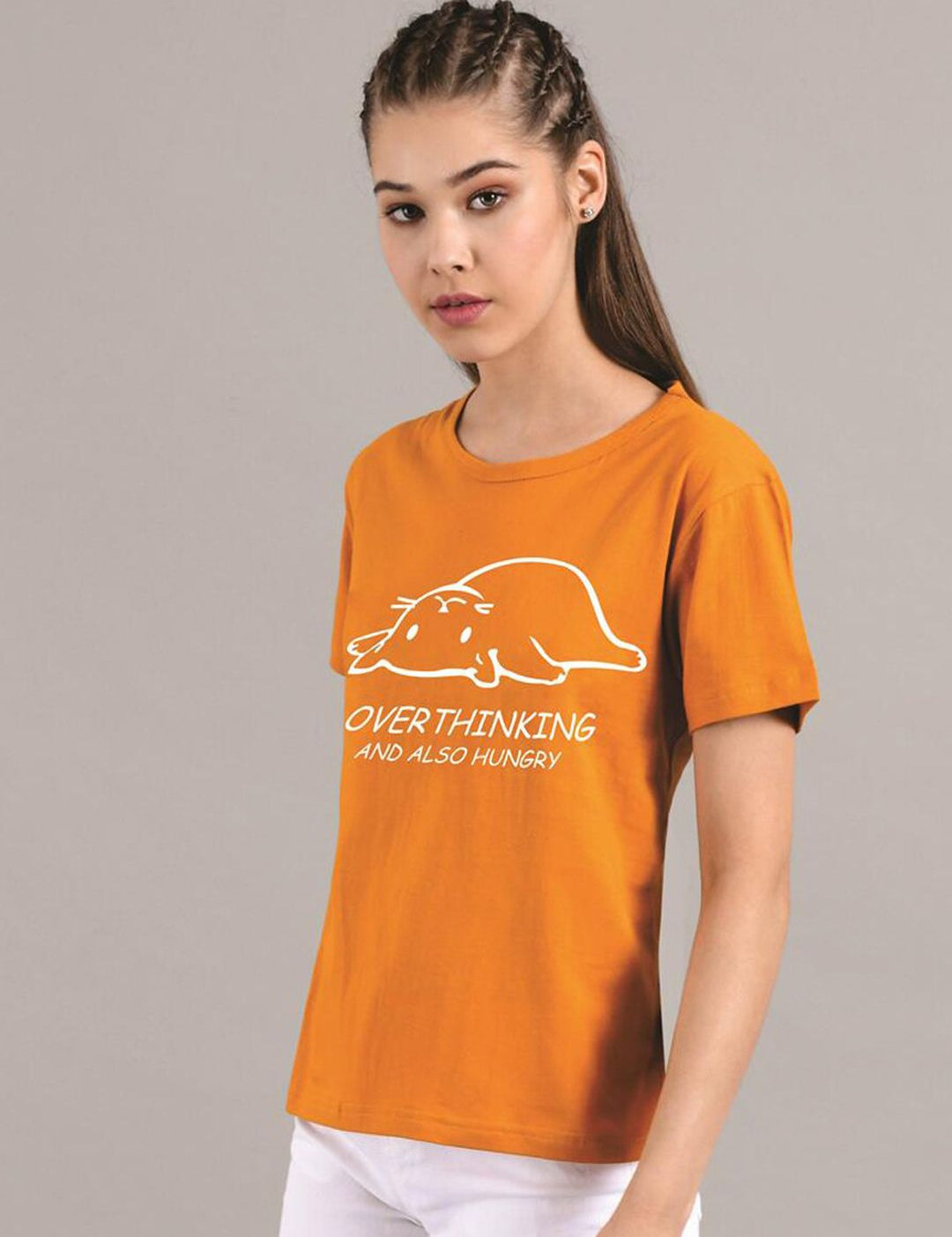 Kotty Women Yellow Printed Round Neck T-shirt