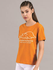 Kotty Women Yellow Printed Round Neck T-shirt