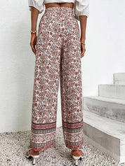 Kotty Women Cream-Coloured Ethnic Motifs Printed Relaxed Straight Fit High-Rise Easy Wash Trousers
