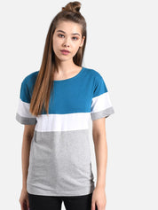 Kotty Women Blue Colourblocked Round Neck T-shirt
