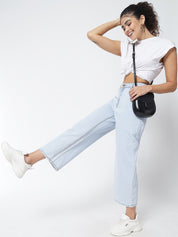 Kotty Women Blue Jean Straight Fit High-Rise Stretchable Cropped Jeans