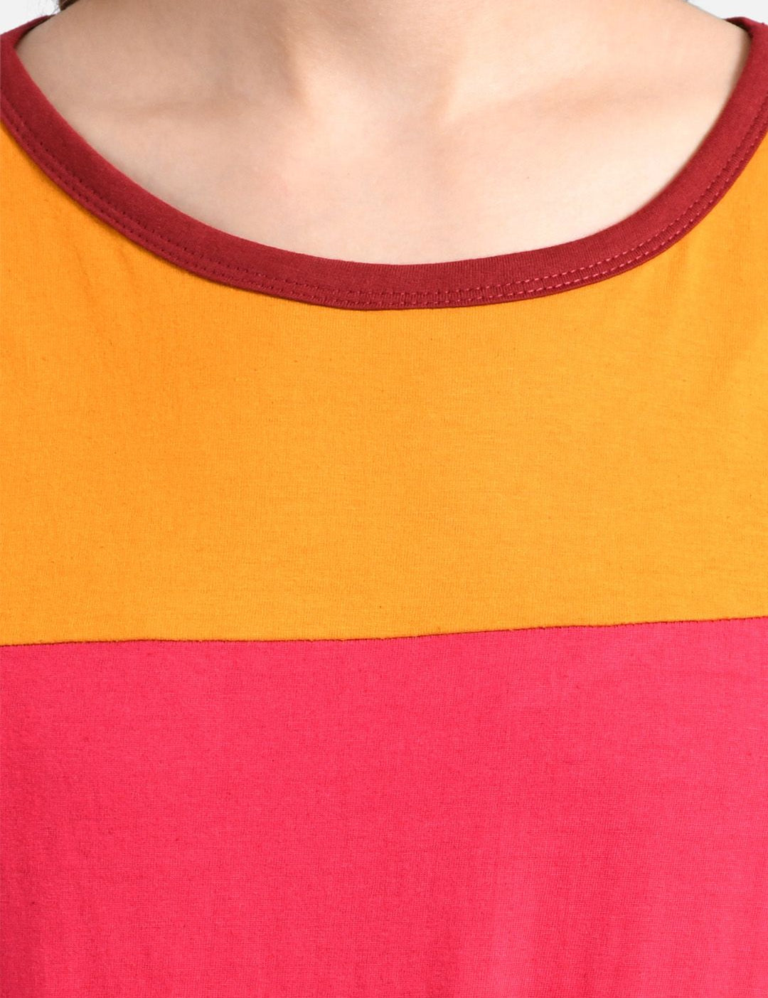 Kotty Women Yellow Colourblocked Round Neck T-shirt