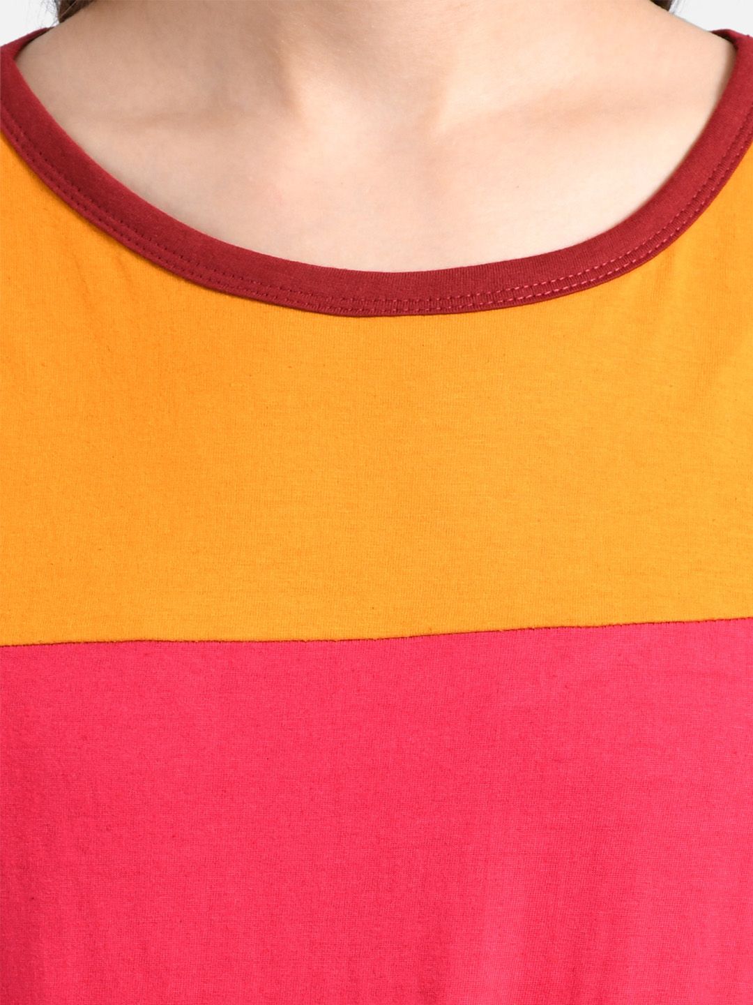 Kotty Women Yellow Colourblocked Round Neck T-shirt