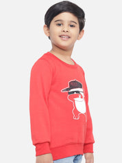 Kotty Boys Red Printed Fleece Sweatshirt