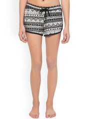 Kotty Women Black & White Printed Lounge Shorts KTTSLEEPSHORTS180